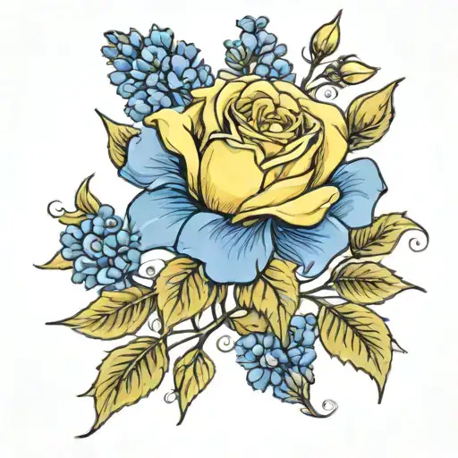 Soft Yellow Rose With Bluebonnet