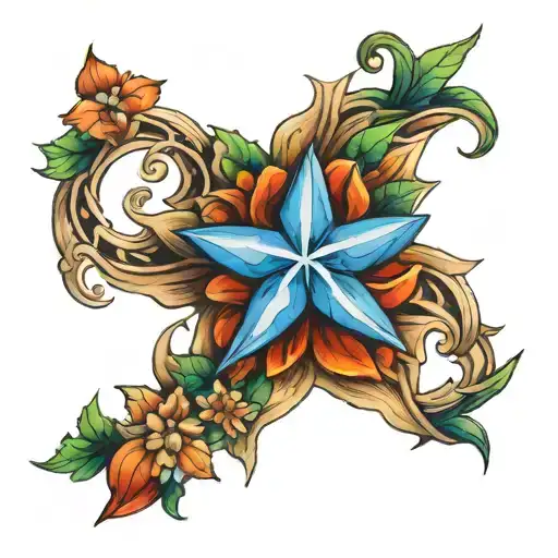 Blue Star Flower Intertwined Stars