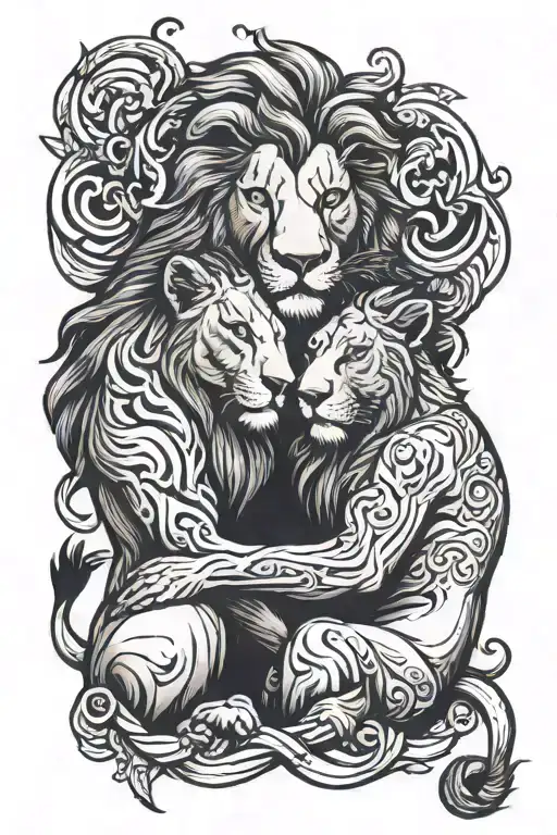 Lion And Lioness Hug Each Other