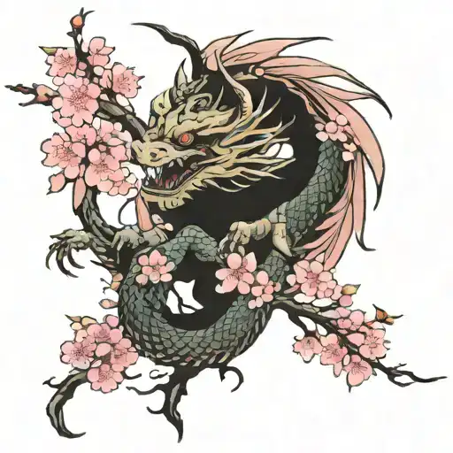 Cherry Blossom Tree And Dragon