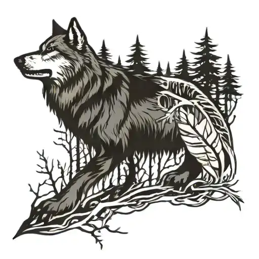 Wolf In Wild With Trees And Arrows