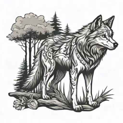 Wolf In The Forest With Pack