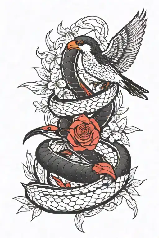 Snake And Swallow Bird