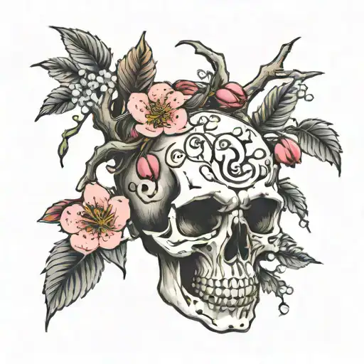 Skull With Cherry Blossom Tree Growing Inside