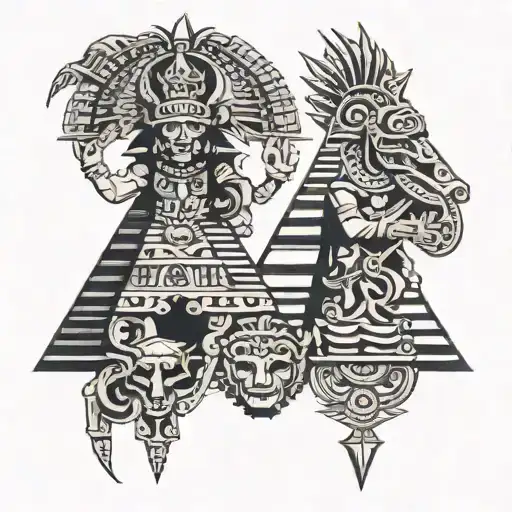 Aztec Gods With Pyramids