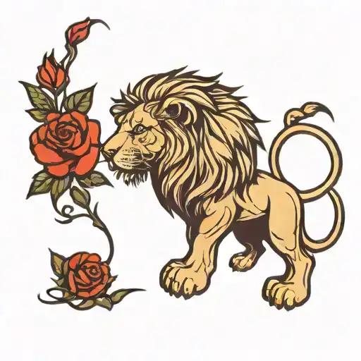 Lion And Red Rose