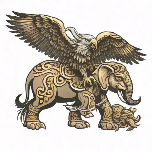 Eagle And Three Headed Elephant