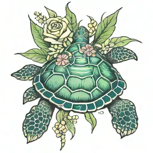 Sea Turtle With August Birth Flower