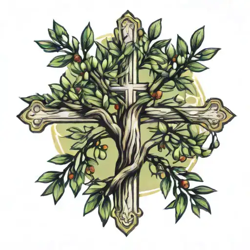 Olive Tree And Cross Intertwined