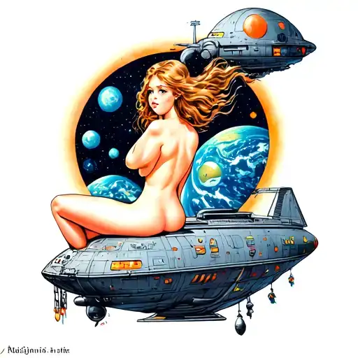 Nude Girl On Space Ship