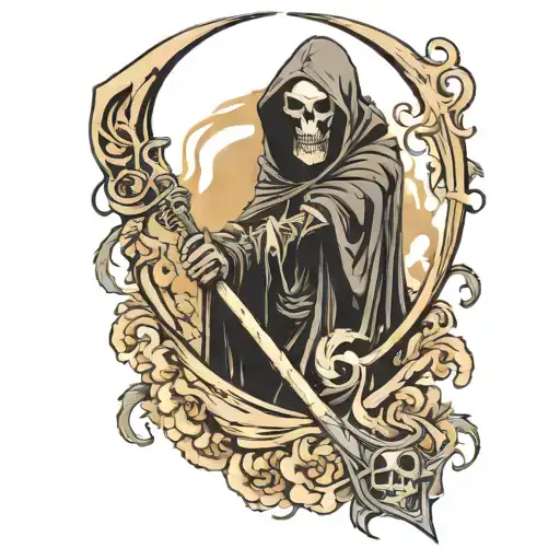 Grim Reaper With Scythe And Blue Eyes With Smoke At The Bottom