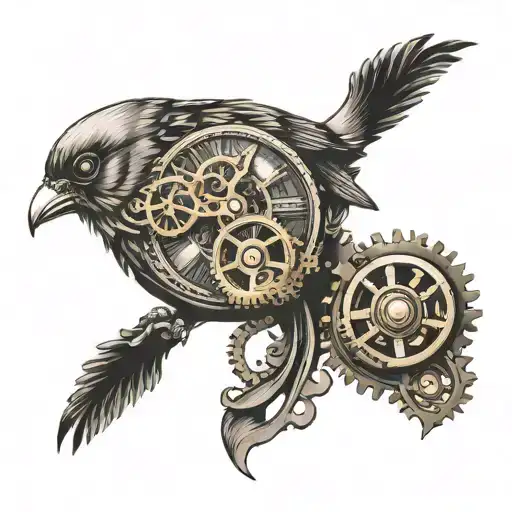Bird And Pocket Watch With Gears