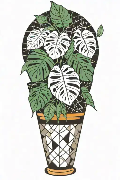 Monstera Plant In Vase Geometric Design Incorporating