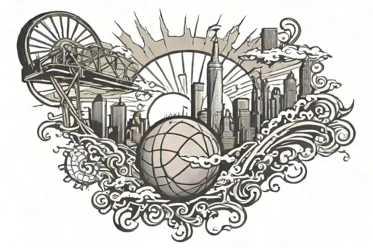 Sun Rays Coming Off Ny Skyline With A Basketball