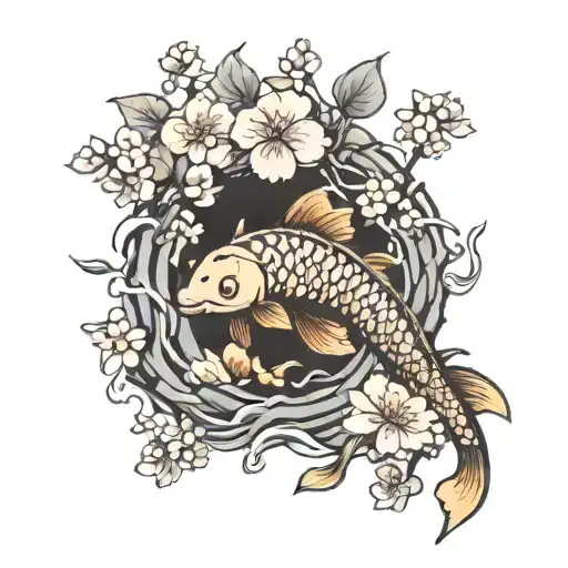 Japanese Koi Fish Bonsai Tree Cherry Blossom