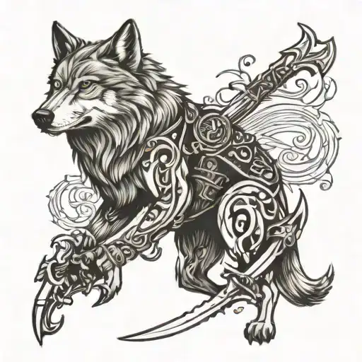 Wolf With Sword Surrounded
