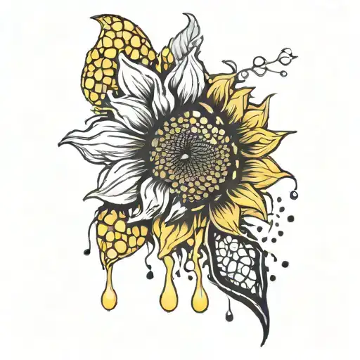 Sunflower With Honeycomb And Honey Dripping