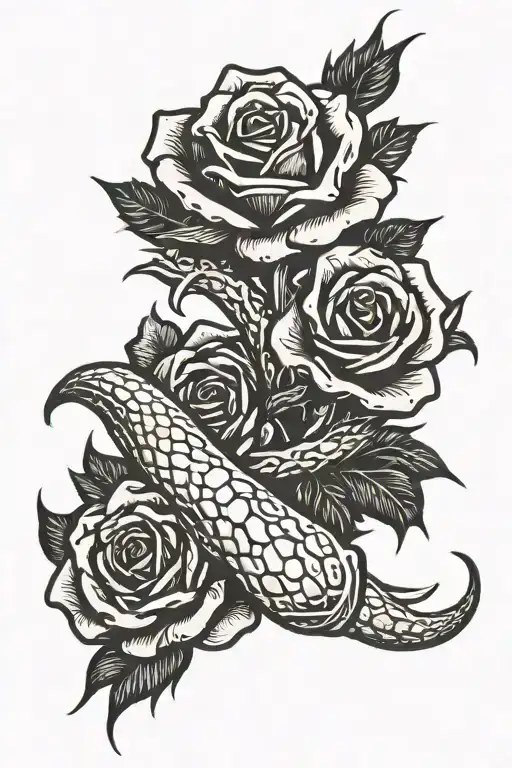 Bone Arm Reaching Upwards With A Thorned Rose And A Snake