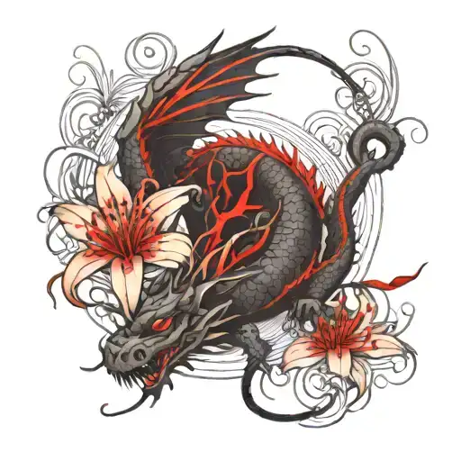 Dragon With Red Spider Lily Flower