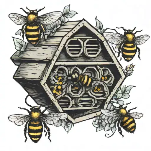 Bee Hive With Four Bees