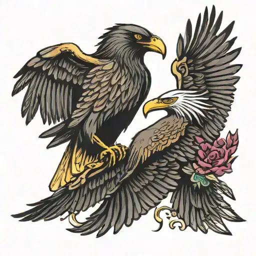 Raven And Eagle Soaring