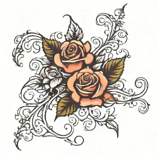 Rose Vine With 3 Flowers Growing