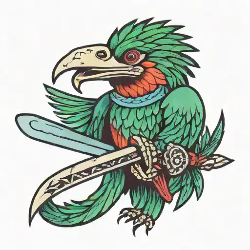 A Quetzal Bird Holding A Machete Fighting