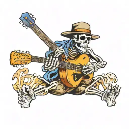 Skeleton With University Of Tennessee Baseball Cap Playing Guitar