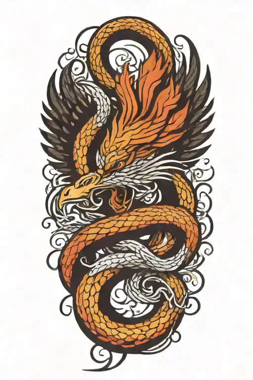 Phenix Fighting With A Snake Wrapped