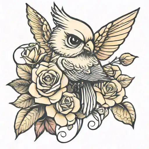 Tweety Bird And Roses Tattoo Design