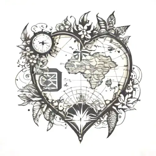 Crystal Heart With Map Of Australia And Thailand And Africa