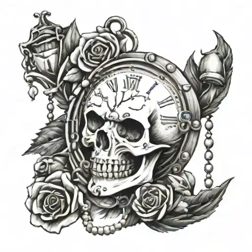 Skull And Roses Intertwined Rosary Beads Memento Mori Alice In Wonderland Clock