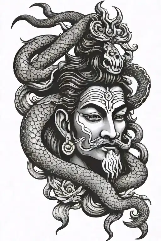 Shiva With Trishul And Snake