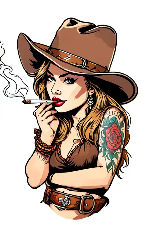 Cowgirl Smoking Cigarette