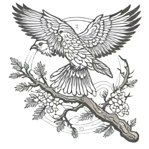 Bird Flying Near Cedar Tree