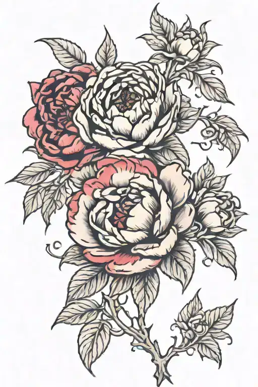 Rose Peony Flower Intertwined