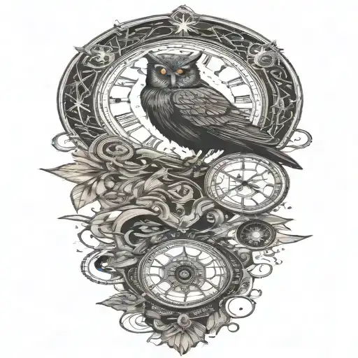 Cosmic Owl With Moons And Stars