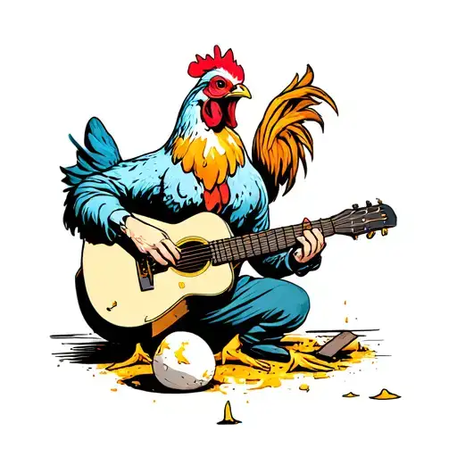 Chicken Esting A Rotten Egg While Playing A Guitar