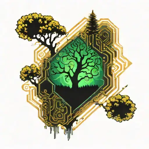 Circuit Board And Tree Silhouette