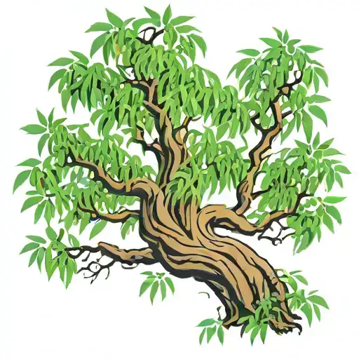 Willow Tree Full Green Leaves And Brown Trunk With Character