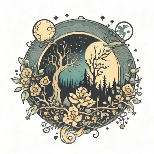 A Whimsical Scene Of A Moonlit Forest With Star-shaped Flowers Blooming Under The Night Sky
