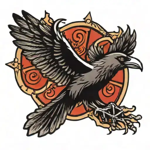 A Flying Crow Holding Swastika Symbol