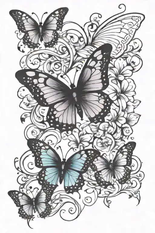 Butterfly With Baby Butterflies Flying Together With Semi Colon For Adult Butterfly Body