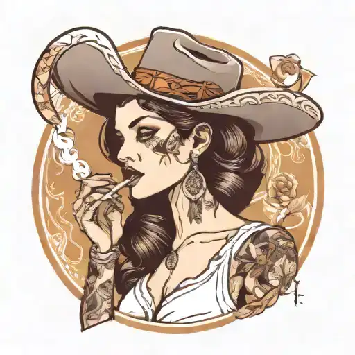 Black And White Western Style Women Smoking Cigarette
