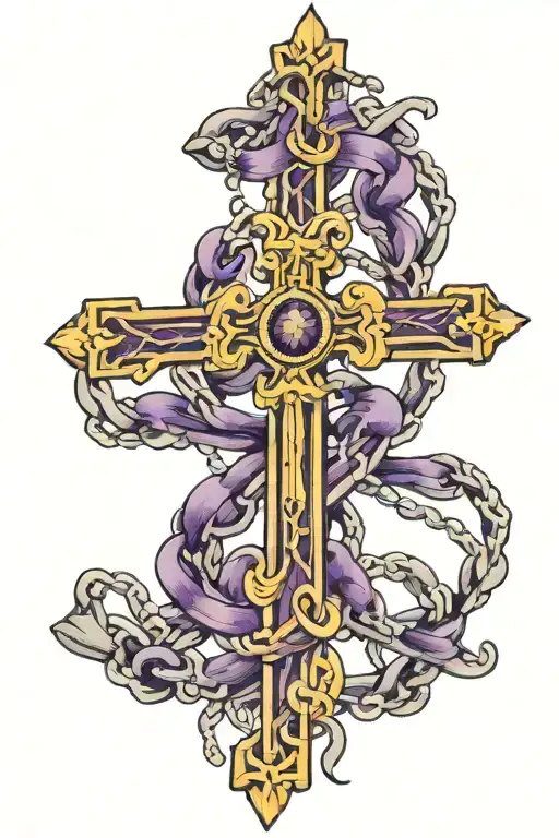 Rosary And Purple Ribbon Intertwined