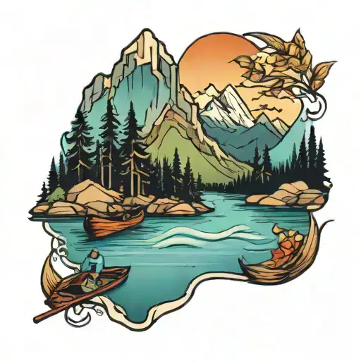 Mountain Lake And Canoe