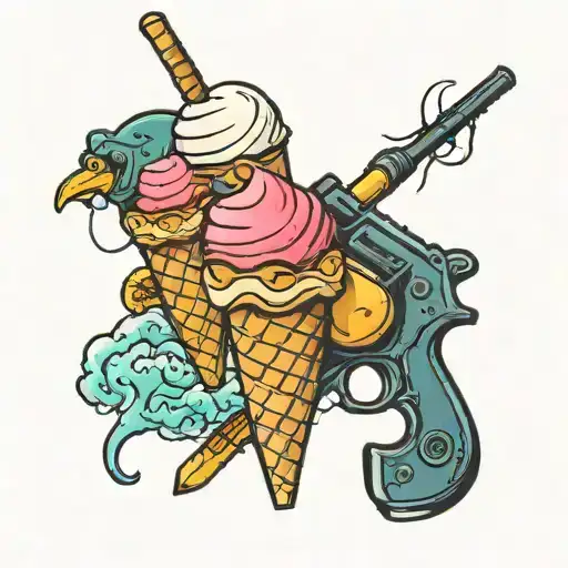 2 Fishing Poles Catching A Gun And Ice Cream Cone