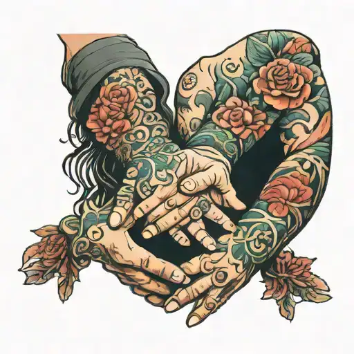 Daughter And Father Holding Hands Holding