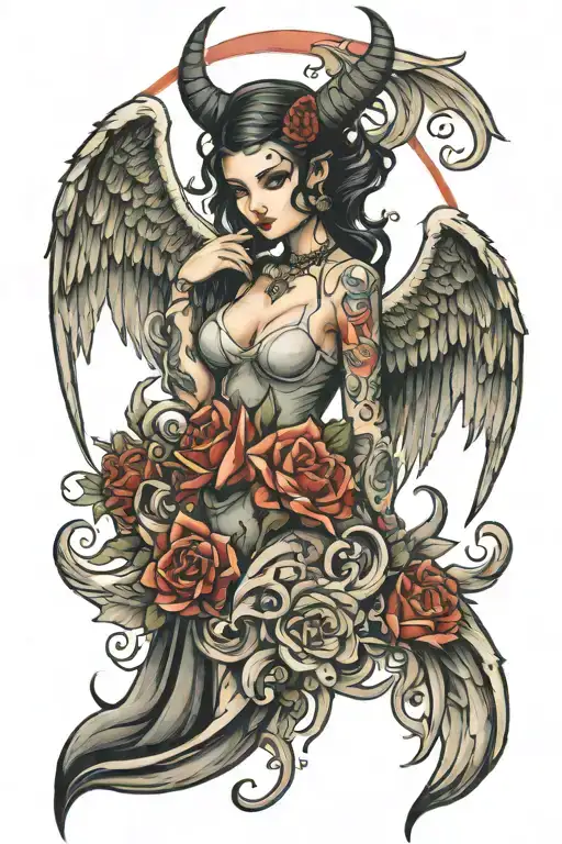 Half Angel And Half Devil Girl Standing