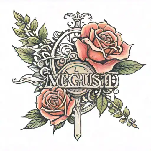 Roman Numeral Of August 17Th With Name Inside And Flower Stem Rose Connected